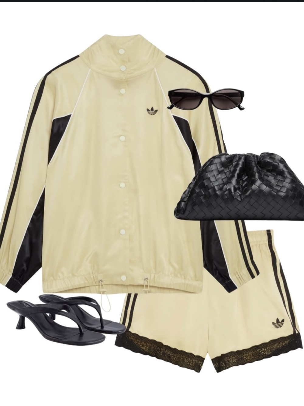 adidas Originals × ASOS oversized funnel neck track top in buttermilk satin